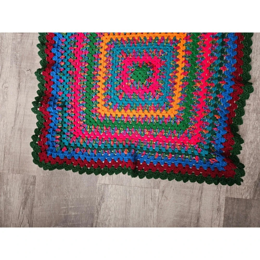 Handmade Crochet Granny Square Blanket Multicolor Afghan Throw